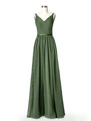 Double Strap Chiffon Bridesmaid Dresses Olive Green
