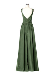 Double Strap Chiffon Bridesmaid Dresses Olive Green