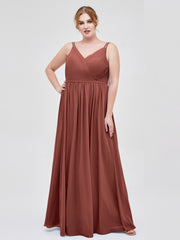 Double Strap Chiffon Bridesmaid Dresses Terracotta Plus Size