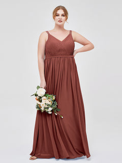 Double Strap Chiffon Bridesmaid Dresses Terracotta Plus Size