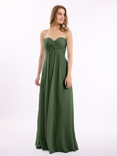 Strapless Empire Chiffon Dresses with Sweetheart Olive Green