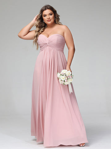 Long Chiffon Strapless Gowns with Sweethart Dusty Rose