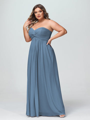 Empire Strapless Chiffon Gown with Sweetheart Neck Slate Blue main image 0