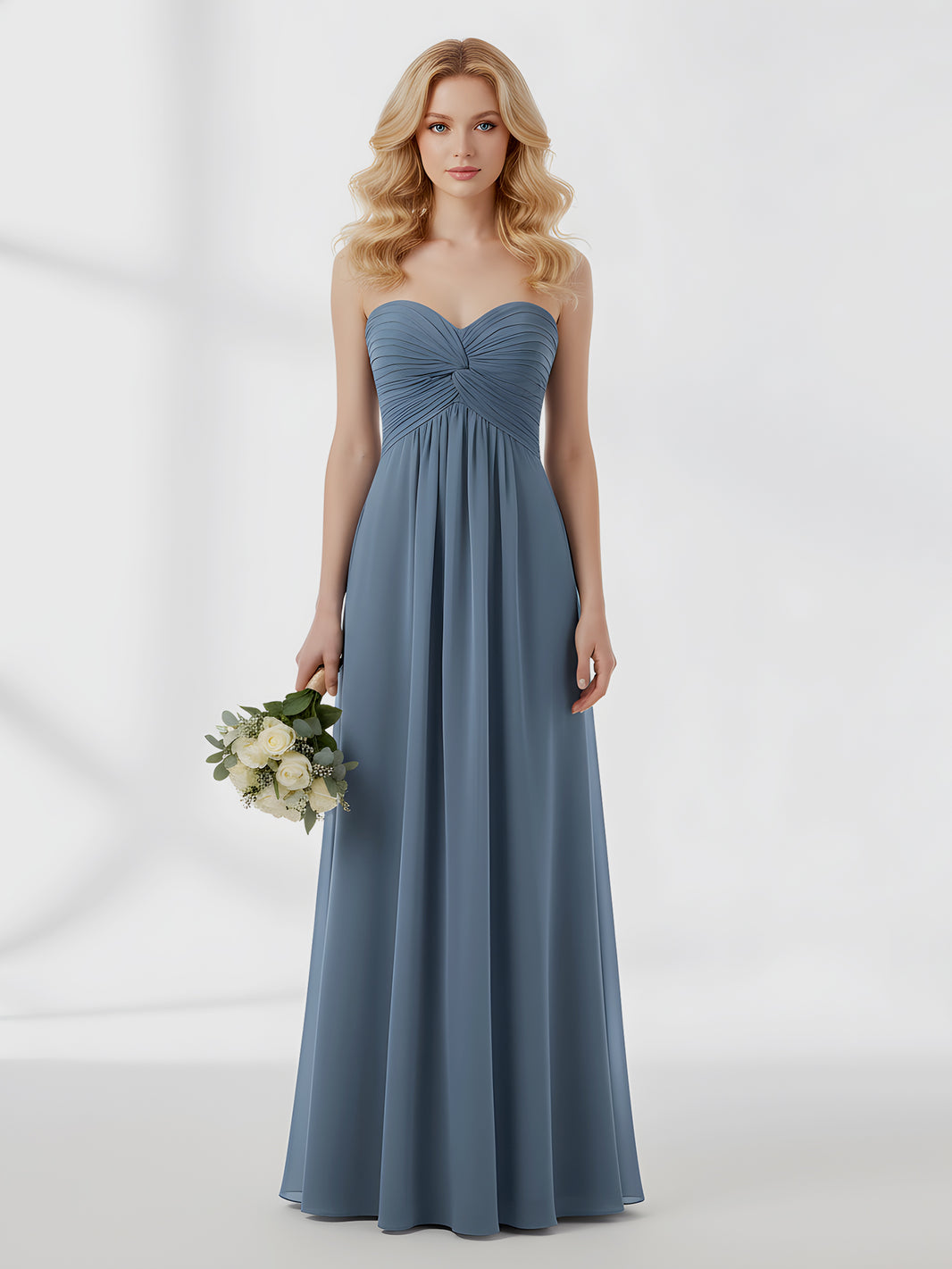 BABARONI Chiffon Slate Blue Bridesmaid Dresses Sweetheart Floor-length