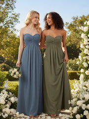 Strapless Empire Chiffon Dresses with Sweetheart Slate Blue