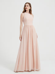 Halter Chiffon Simple Dress with Slit Pearl Pink