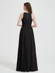 Halter Chiffon Simple Dress with Slit Black