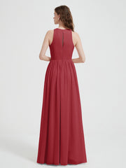 Halter Chiffon Simple Dress with Slit Burgundy