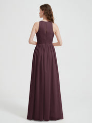 Halter Chiffon Simple Dress with Slit Cabernet
