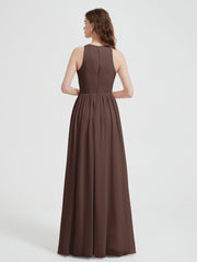 Halter Chiffon Simple Dress with Slit Chocolate