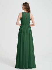 Halter Chiffon Simple Dress with Slit Dark Green