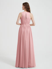 Halter Chiffon Simple Dress with Slit Dusty Rose