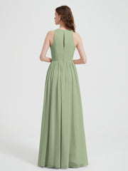 Halter Chiffon Simple Dress with Slit Dusty Sage
