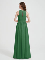 Halter Chiffon Simple Dress with Slit Emerald