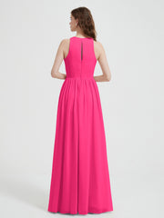 Halter Chiffon Simple Dress with Slit Fuchsia