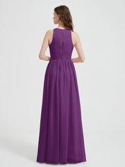 Halter Chiffon Simple Dress with Slit Grape