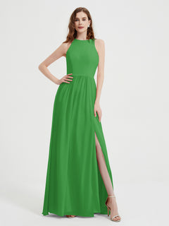 Halter Chiffon Simple Dress with Slit Green