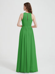 Halter Chiffon Simple Dress with Slit Green