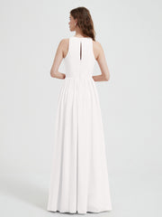 Halter Chiffon Simple Dress with Slit Ivory