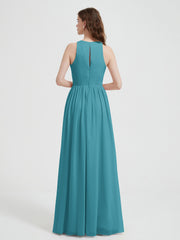 Halter Chiffon Simple Dress with Slit Jade