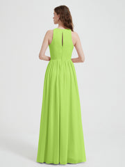 Halter Chiffon Simple Dress with Slit Lime Green