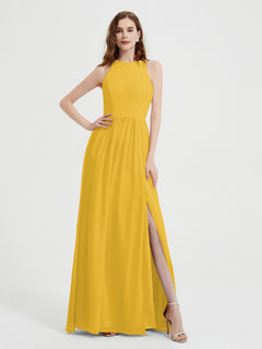 Halter Chiffon Simple Dress with Slit Marigold Plus Size