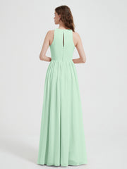 Halter Chiffon Simple Dress with Slit Mint Green