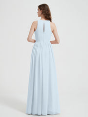 Halter Chiffon Simple Dress with Slit Mist