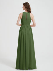 Halter Chiffon Simple Dress with Slit Moss