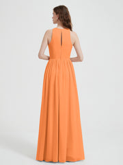 Halter Chiffon Simple Dress with Slit Orange