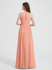 Halter Chiffon Simple Dress with Slit Papaya