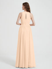 Halter Chiffon Simple Dress with Slit Peach