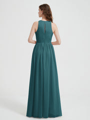 Halter Chiffon Simple Dress with Slit Peacock