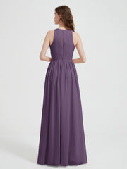 Halter Chiffon Simple Dress with Slit Plum