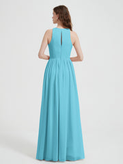 Halter Chiffon Simple Dress with Slit Pool