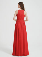 Halter Chiffon Simple Dress with Slit Red