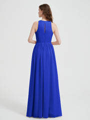 Halter Chiffon Simple Dress with Slit Royal Blue
