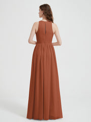 Halter Chiffon Simple Dress with Slit Rust Plus Size