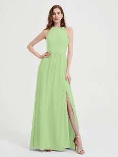 Halter Chiffon Simple Dress with Slit Sage Plus Size