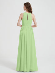 Halter Chiffon Simple Dress with Slit Sage Plus Size