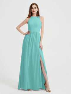 Halter Chiffon Simple Dress with Slit Spa