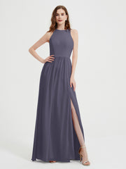 Halter Chiffon Simple Dress with Slit Stormy