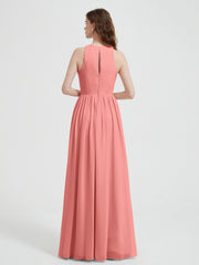 Halter Chiffon Simple Dress with Slit Sunset