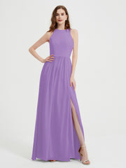 Halter Chiffon Simple Dress with Slit Tahiti Plus Size