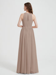 Halter Chiffon Simple Dress with Slit Taupe