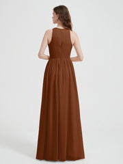 Halter Chiffon Simple Dress with Slit Terracotta