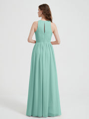 Halter Chiffon Simple Dress with Slit Turquoise Plus Size