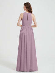 Halter Chiffon Simple Dress with Slit Vintage Mauve