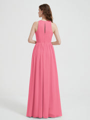 Halter Chiffon Simple Dress with Slit Watermelon Plus Size