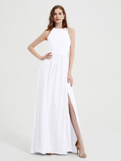 Halter Chiffon Simple Dress with Slit White Plus Size